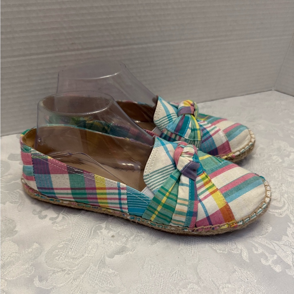 Talbots 8.5M Izzy Knot Detail Espadrilles Patchwork Comfort Chic Flats Preppy - Picture 1 of 12